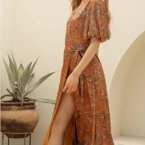 Bohme Terracotta Floral Wrap Dress